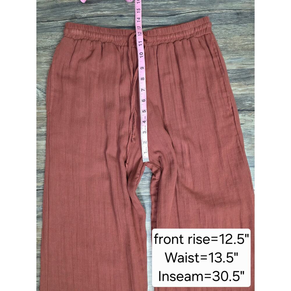 Lotus & Luna NWT Cotton Gauze Wide Leg Smocked High Waist Pants Rust Brown - Picture 5 of 7